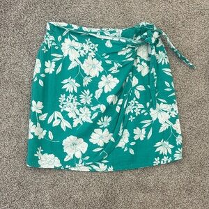 Lauren Conrad Floral Wrap Skirt in Teal and White